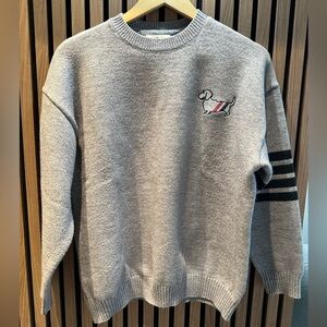 Gray Sweater with Embroidered Dog Design